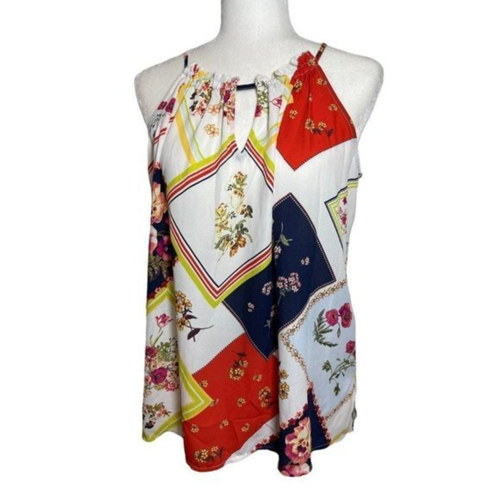 𝅺SOHO‎ New York & Company Women's Small Floral Patchwork Design Blouse